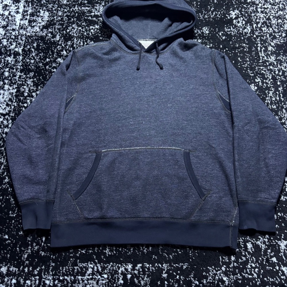 Wallace & Barnes J.Crew Mens XL Indigo Textured Fleece Hoodie Sweatshirt Blue